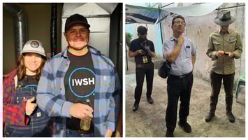 Collage of two pictures showing men on a job site